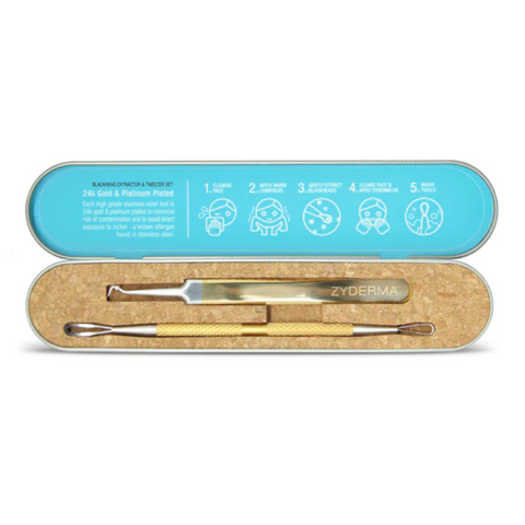 Zyderma Gold & Platinum Blackhead Extractor & Tweezers Set