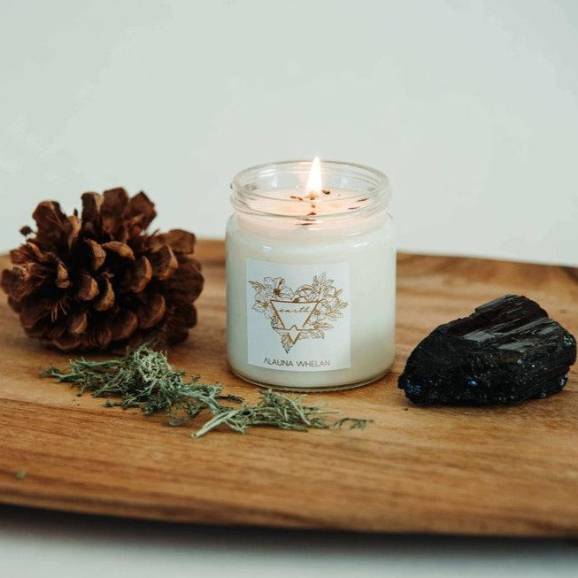 lit luxury earth element crystal infused soy intention candle