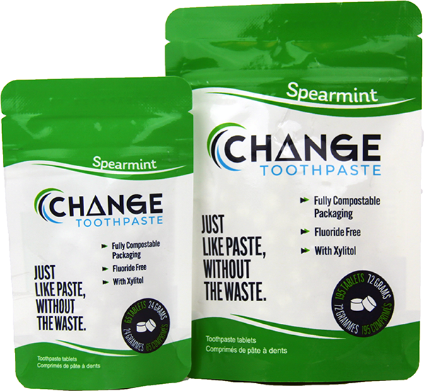 Change Toothpaste - Tablets - Spearmint, Made in canada, natural toothpaste, compostable packaging, zero waste dental care