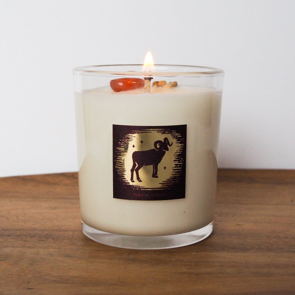lit luxury aries zodiac crystal infused intention candle