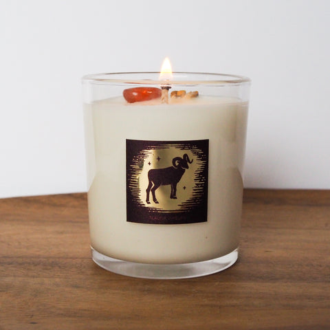lit luxury aries zodiac crystal infused intention candle