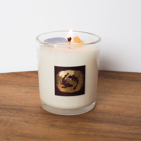 lit luxury pisces zodiac crystal infused soy intention candle