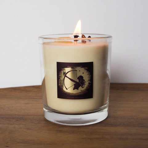 lit luxury sagittarius zodiac crystal infused soy intention candle