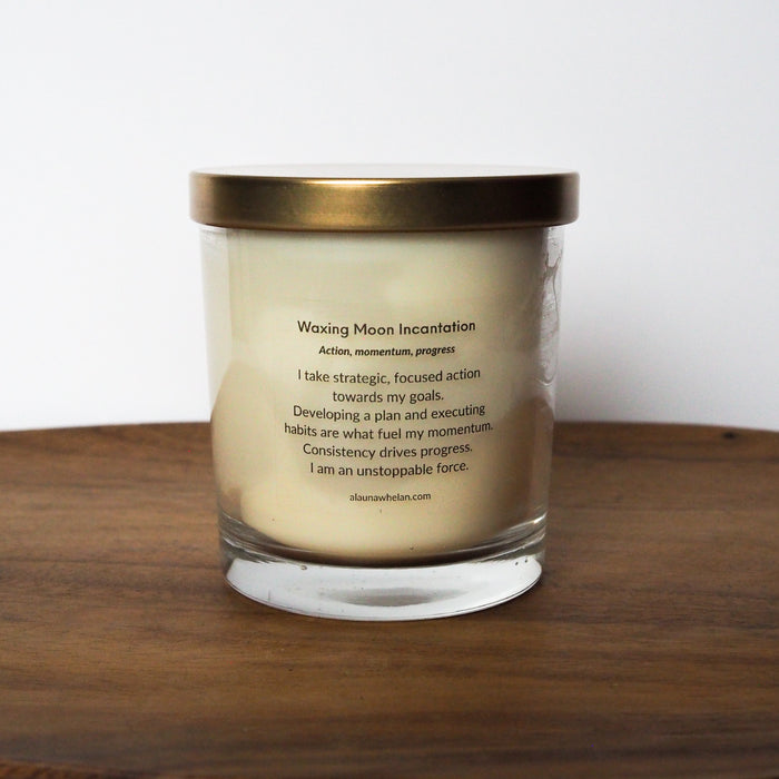 waxing moon crystal infused soy intention candle incantation