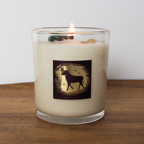 lit luxury taurus zodiac crystal infused soy intention candle