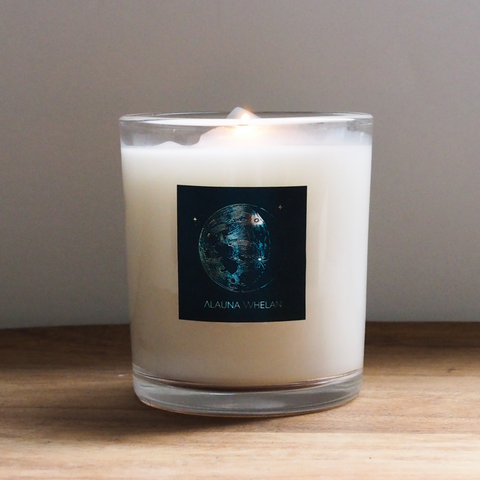 lit luxury waning moon crystal infused soy intention candle