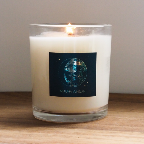 lit luxury waxing moon crystal infused soy intention candle